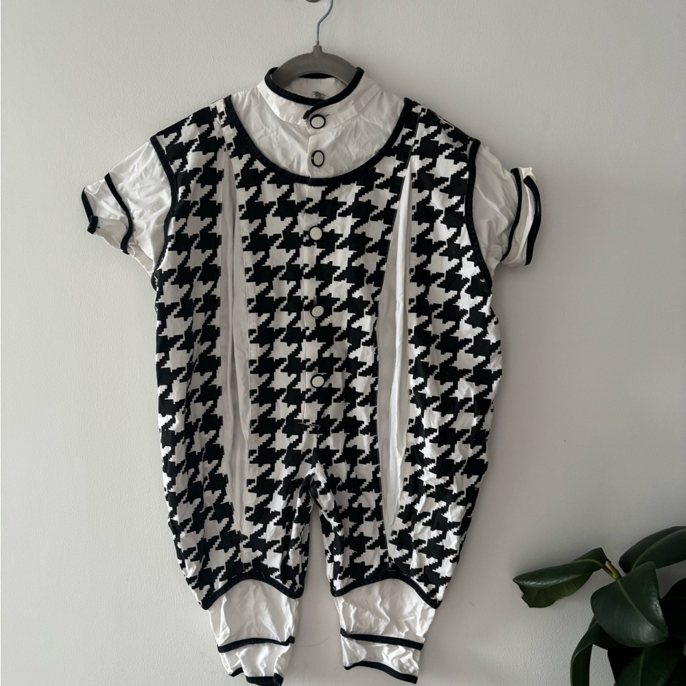 Vintage 18M Baby Deux Par Deux Black and White Houndstooth Romper